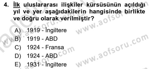 Uluslararası Politika 1 Dersi Ara Sınavı Deneme Sınav Soruları 4. Soru