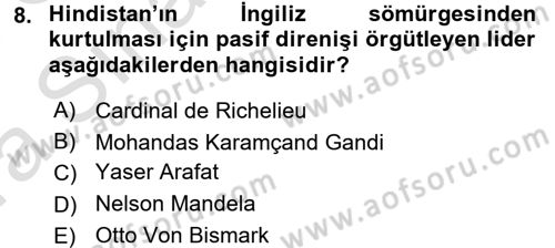 Uluslararası Politika 1 Dersi Ara Sınavı Deneme Sınav Soruları 8. Soru
