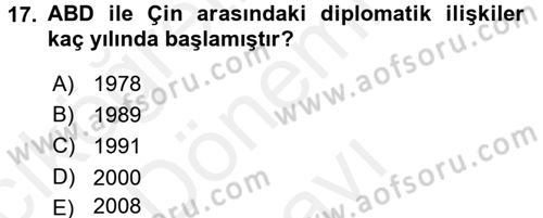 Uluslararası Politika 1 Dersi 2017 - 2018 Yılı (Final) Dönem Sonu Sınav Soruları 17. Soru