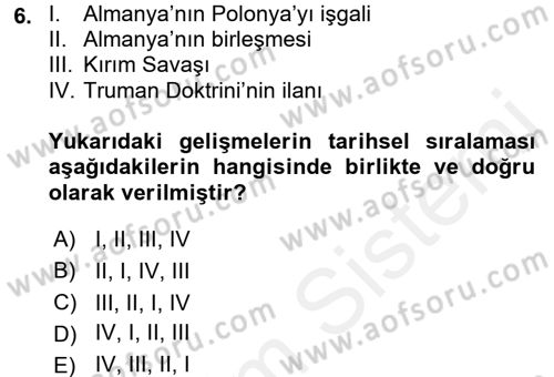 Uluslararası Politika 1 Dersi 2017 - 2018 Yılı (Final) Dönem Sonu Sınav Soruları 6. Soru