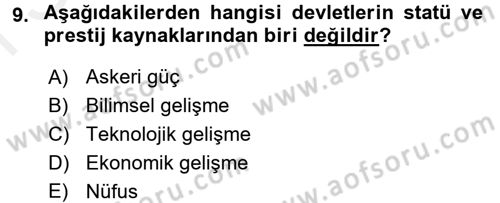 Uluslararası Politika 1 Dersi 2017 - 2018 Yılı (Final) Dönem Sonu Sınav Soruları 9. Soru