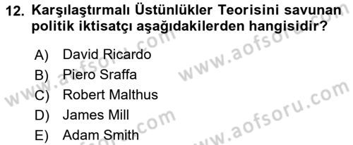 Uluslararası Politika 1 Dersi 2018 - 2019 Yılı (Final) Dönem Sonu Sınav Soruları 12. Soru