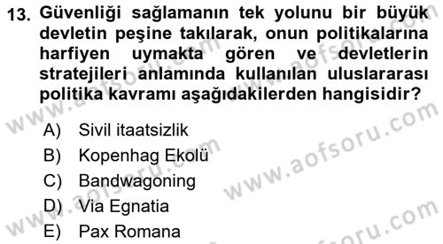 Uluslararası Politika 1 Dersi 2018 - 2019 Yılı (Final) Dönem Sonu Sınav Soruları 13. Soru