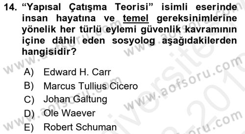 Uluslararası Politika 1 Dersi 2018 - 2019 Yılı (Final) Dönem Sonu Sınav Soruları 14. Soru