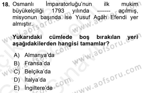 Uluslararası Politika 1 Dersi 2018 - 2019 Yılı (Final) Dönem Sonu Sınav Soruları 18. Soru