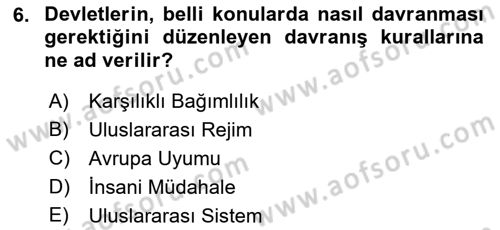 Uluslararası Politika 1 Dersi 2018 - 2019 Yılı (Final) Dönem Sonu Sınavı 6. Soru