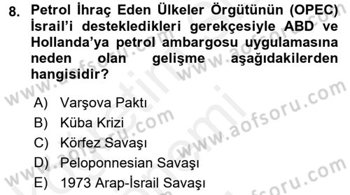 Uluslararası Politika 1 Dersi 2018 - 2019 Yılı (Final) Dönem Sonu Sınavı 8. Soru