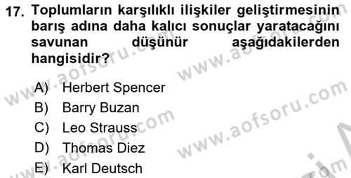 Uluslararası Politika 1 Dersi 2018 - 2019 Yılı Yaz Okulu Sınav Soruları 17. Soru