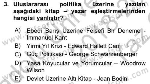 Uluslararası Politika 1 Dersi 2018 - 2019 Yılı Yaz Okulu Sınav Soruları 3. Soru