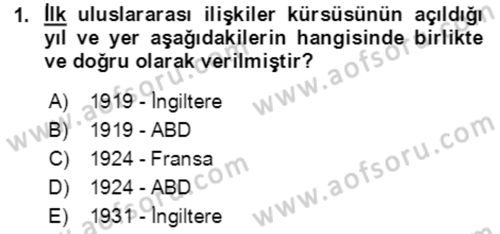 Uluslararası Politika 1 Dersi 2020 - 2021 Yılı Yaz Okulu Sınav Soruları 1. Soru