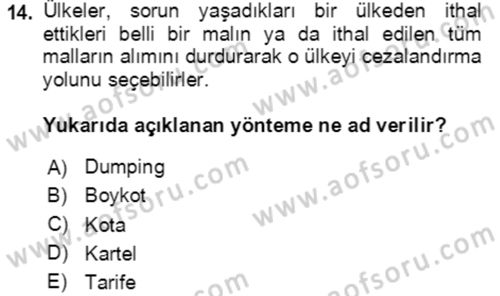 Uluslararası Politika 1 Dersi 2020 - 2021 Yılı Yaz Okulu Sınavı 14. Soru