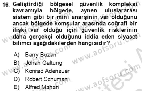 Uluslararası Politika 1 Dersi 2020 - 2021 Yılı Yaz Okulu Sınav Soruları 16. Soru