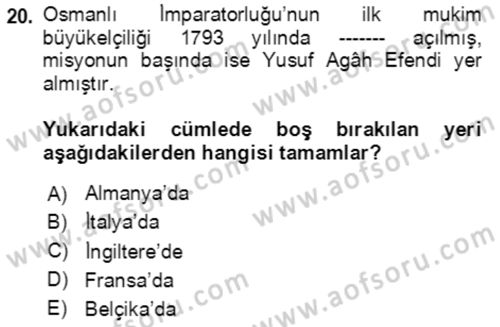 Uluslararası Politika 1 Dersi 2020 - 2021 Yılı Yaz Okulu Sınav Soruları 20. Soru