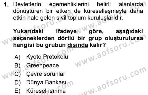 Uluslararası Politika 1 Dersi 2021 - 2022 Yılı (Vize) Ara Sınav Soruları 1. Soru