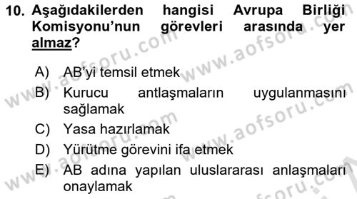 Uluslararası Politika 1 Dersi 2021 - 2022 Yılı (Vize) Ara Sınavı 10. Soru