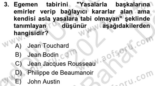 Uluslararası Politika 1 Dersi 2021 - 2022 Yılı (Vize) Ara Sınav Soruları 3. Soru