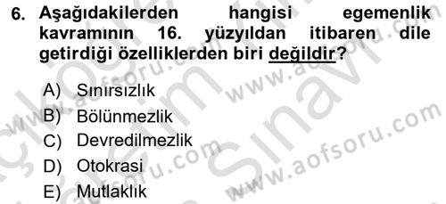 Uluslararası Politika 1 Dersi 2021 - 2022 Yılı (Vize) Ara Sınavı 6. Soru