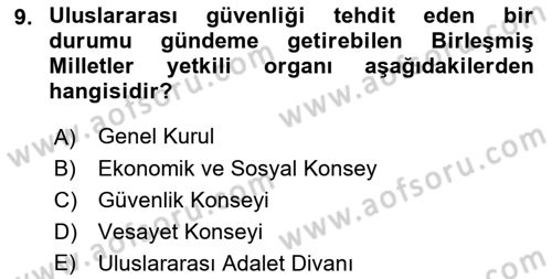 Uluslararası Politika 1 Dersi 2021 - 2022 Yılı (Vize) Ara Sınav Soruları 9. Soru