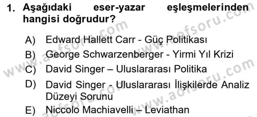 Uluslararası Politika 1 Dersi 2021 - 2022 Yılı (Final) Dönem Sonu Sınav Soruları 1. Soru