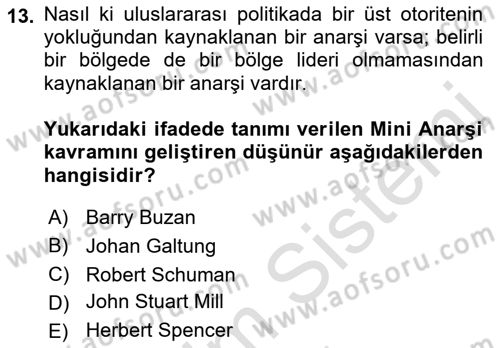 Uluslararası Politika 1 Dersi 2021 - 2022 Yılı (Final) Dönem Sonu Sınav Soruları 13. Soru
