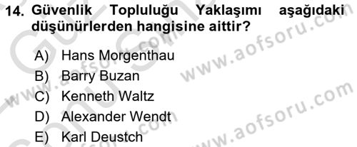 Uluslararası Politika 1 Dersi 2021 - 2022 Yılı (Final) Dönem Sonu Sınav Soruları 14. Soru