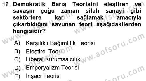 Uluslararası Politika 1 Dersi 2021 - 2022 Yılı (Final) Dönem Sonu Sınav Soruları 16. Soru