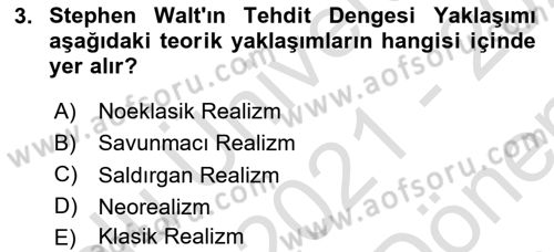 Uluslararası Politika 1 Dersi 2021 - 2022 Yılı (Final) Dönem Sonu Sınav Soruları 3. Soru