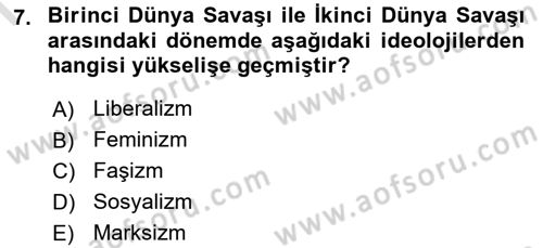 Uluslararası Politika 1 Dersi 2021 - 2022 Yılı (Final) Dönem Sonu Sınav Soruları 7. Soru