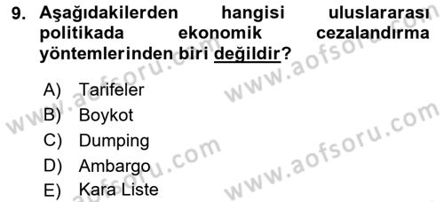 Uluslararası Politika 1 Dersi 2021 - 2022 Yılı (Final) Dönem Sonu Sınav Soruları 9. Soru