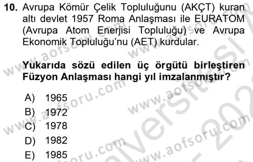 Uluslararası Politika 1 Dersi 2022 - 2023 Yılı (Vize) Ara Sınav Soruları 10. Soru