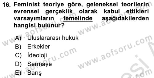 Uluslararası Politika 1 Dersi 2022 - 2023 Yılı (Vize) Ara Sınav Soruları 16. Soru