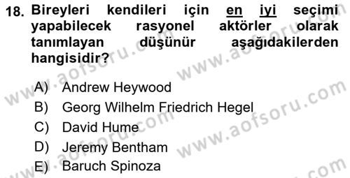 Uluslararası Politika 1 Dersi 2022 - 2023 Yılı (Vize) Ara Sınav Soruları 18. Soru