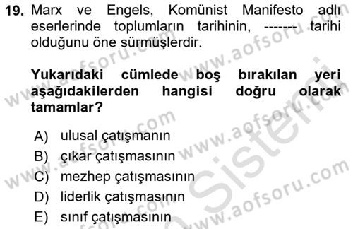 Uluslararası Politika 1 Dersi 2022 - 2023 Yılı (Vize) Ara Sınav Soruları 19. Soru