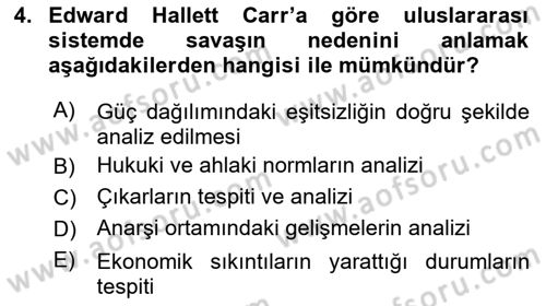 Uluslararası Politika 1 Dersi 2022 - 2023 Yılı (Vize) Ara Sınav Soruları 4. Soru