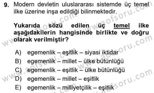 Uluslararası Politika 1 Dersi 2022 - 2023 Yılı (Vize) Ara Sınav Soruları 9. Soru
