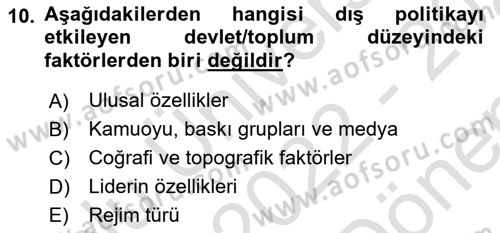 Uluslararası Politika 1 Dersi 2022 - 2023 Yılı (Final) Dönem Sonu Sınav Soruları 10. Soru