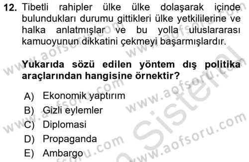 Uluslararası Politika 1 Dersi 2022 - 2023 Yılı (Final) Dönem Sonu Sınav Soruları 12. Soru