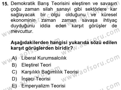 Uluslararası Politika 1 Dersi 2022 - 2023 Yılı (Final) Dönem Sonu Sınav Soruları 15. Soru