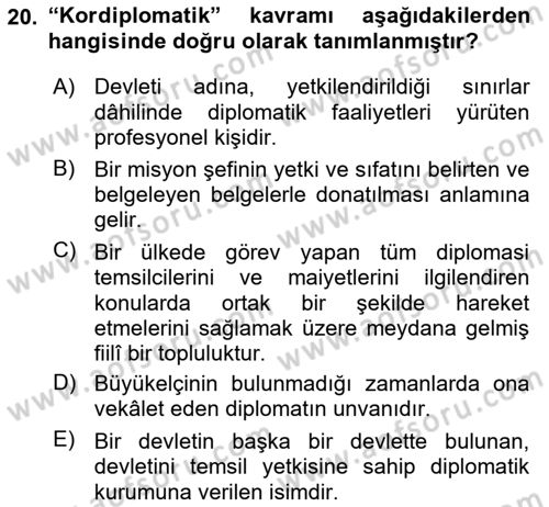 Uluslararası Politika 1 Dersi 2022 - 2023 Yılı (Final) Dönem Sonu Sınav Soruları 20. Soru