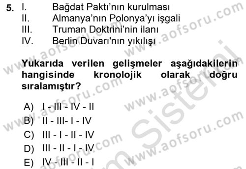 Uluslararası Politika 1 Dersi 2022 - 2023 Yılı (Final) Dönem Sonu Sınav Soruları 5. Soru