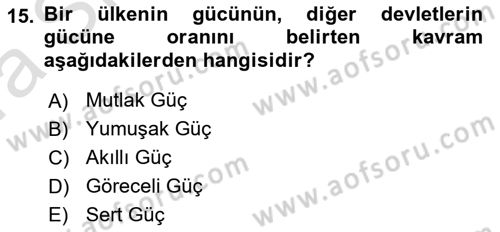 Uluslararası Politika 1 Dersi 2023 - 2024 Yılı (Vize) Ara Sınav Soruları 15. Soru