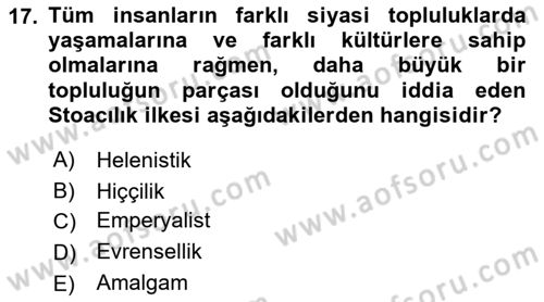 Uluslararası Politika 1 Dersi 2023 - 2024 Yılı (Vize) Ara Sınav Soruları 17. Soru