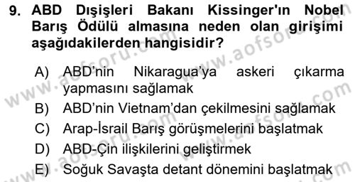 Uluslararası Politika 1 Dersi 2023 - 2024 Yılı (Vize) Ara Sınav Soruları 9. Soru
