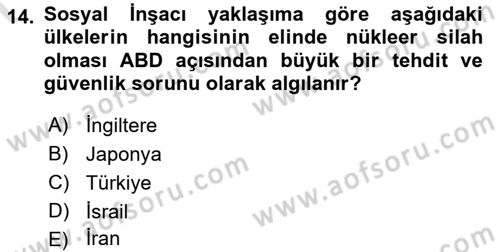 Uluslararası Politika 1 Dersi 2023 - 2024 Yılı (Final) Dönem Sonu Sınav Soruları 14. Soru