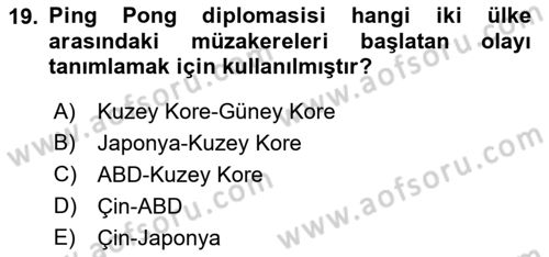 Uluslararası Politika 1 Dersi 2023 - 2024 Yılı (Final) Dönem Sonu Sınav Soruları 19. Soru