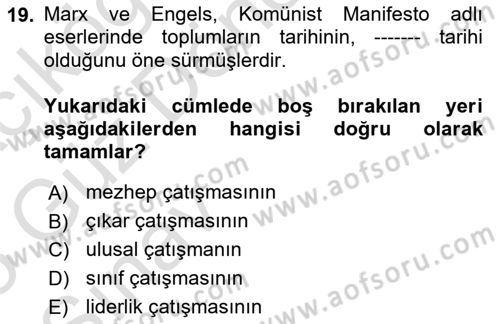 Uluslararası Politika 1 Dersi 2024 - 2025 Yılı (Vize) Ara Sınav Soruları 19. Soru