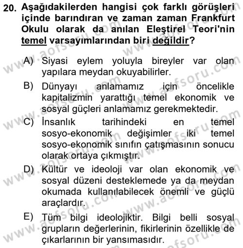 Uluslararası Politika 1 Dersi 2024 - 2025 Yılı (Vize) Ara Sınav Soruları 20. Soru