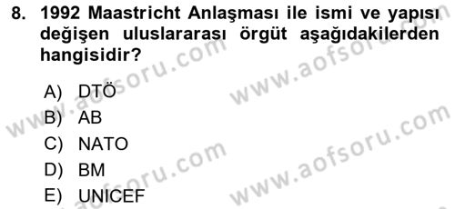 Uluslararası Politika 1 Dersi 2024 - 2025 Yılı (Vize) Ara Sınav Soruları 8. Soru