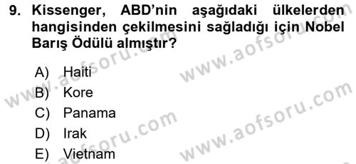 Uluslararası Politika 1 Dersi 2024 - 2025 Yılı (Vize) Ara Sınav Soruları 9. Soru