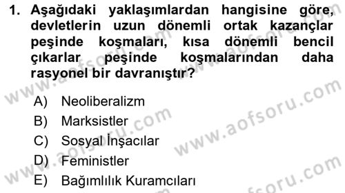 Uluslararası Politika 1 Dersi 2024 - 2025 Yılı (Final) Dönem Sonu Sınav Soruları 1. Soru